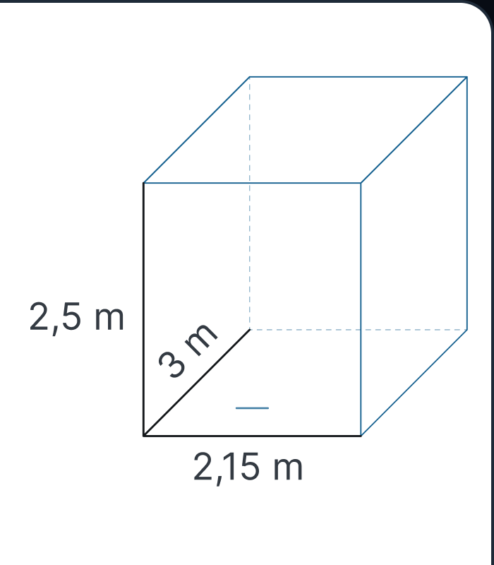 Schéma des dimensions du boxe M : 2,15 m par 3 m par 2,5 m